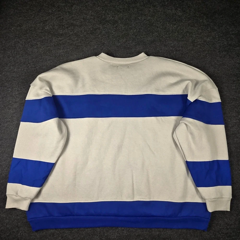 Y2K True Religion Men's Blue White Colorblock Oversized Sweatshirt Size XXL